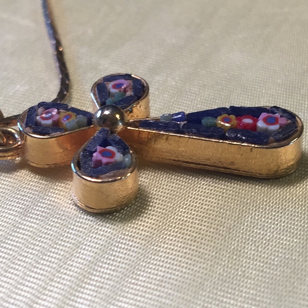 Vintage micro mosaic cross necklace, Italy - Picture 4 of 6